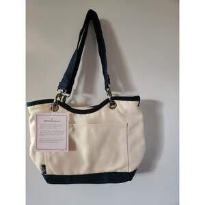 Thirty One Insulated Lunch Tote Bag Canvas Crew Navy Blue and White NWT